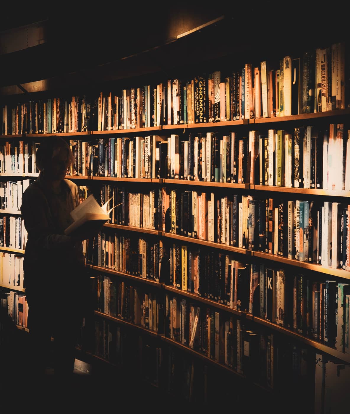 Person browsing bookshelves